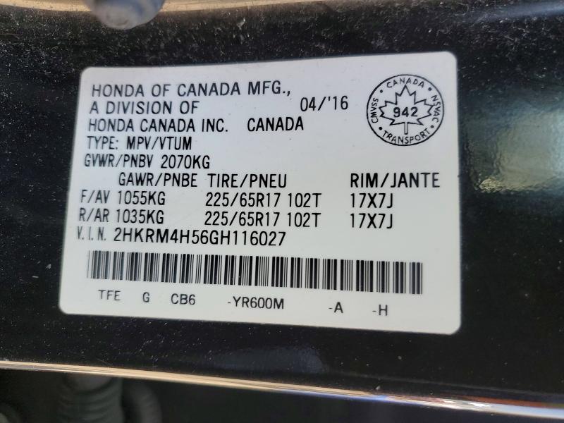Продажа на аукционе авто 2016 Honda Cr-v, vin: 2HKRM4H56GH116027, номер лота: 51164176