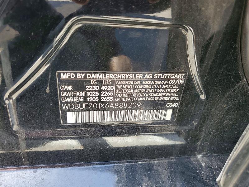 Продажа на аукционе авто 2006 Mercedes-benz E, vin: WDBUF70JX6A888209, номер лота: 50347906