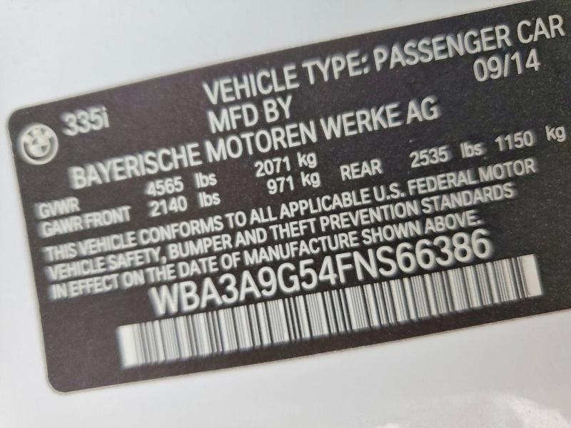 Aukcja sprzedaży 2015 Bmw 335, vin: WBA3A9G54FNS66386, numer aukcji: 48237196
