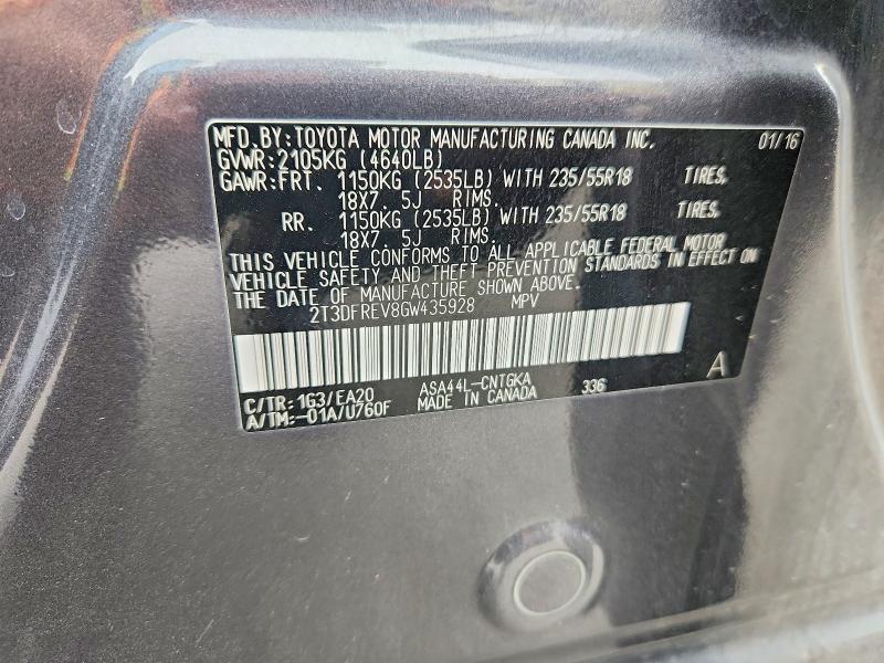 Aukcja sprzedaży 2016 Toyota Rav4, vin: 2T3DFREV8GW435928, numer aukcji: 51981326