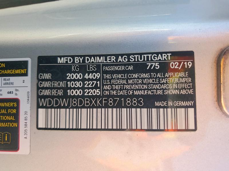 Продаж на аукціоні авто 2019 Mercedes-benz C, vin: WDDWJ8DBXKF871883, номер лоту: 50195566