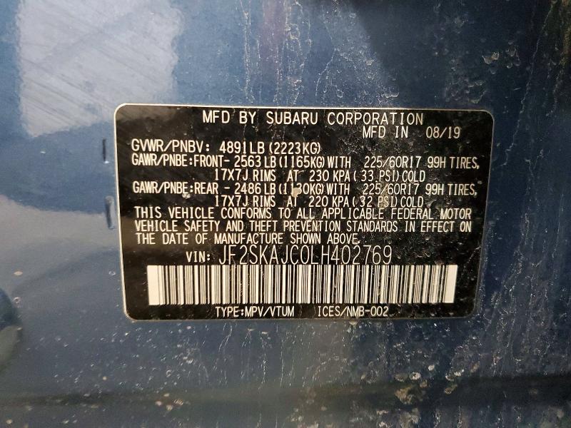 Продаж на аукціоні авто 2020 Subaru Forester, vin: JF2SKAJC0LH402769, номер лоту: 49179676