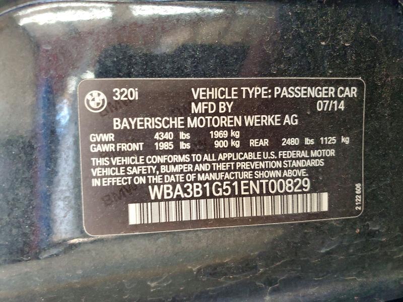 50131096 :رقم المزاد ، WBA3B1G51ENT00829 vin ، 2014 Bmw 320 مزاد بيع
