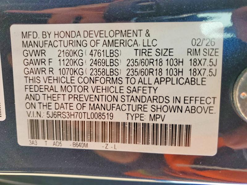 Aukcja sprzedaży 2026 Honda Cr-v, vin: 5J6RS3H70TL008519, numer aukcji: 51407826