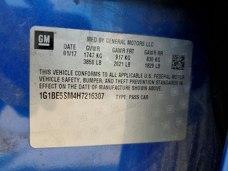 2017 Chevrolet Cruze მანქანა იყიდება აუქციონზე, vin: 1G1BE5SM4H7216307, აუქციონის ნომერი: 51247856