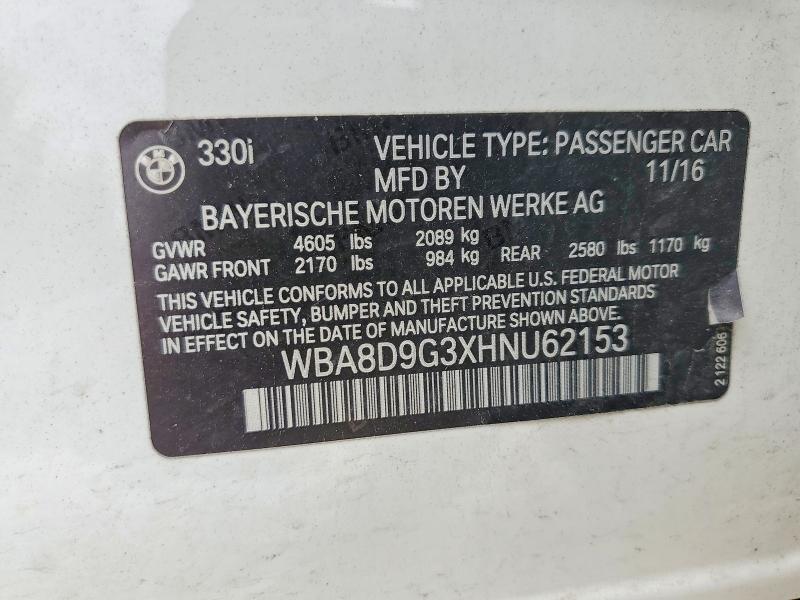 51894436 :رقم المزاد ، WBA8D9G3XHNU62153 vin ، 2017 Bmw 330 مزاد بيع
