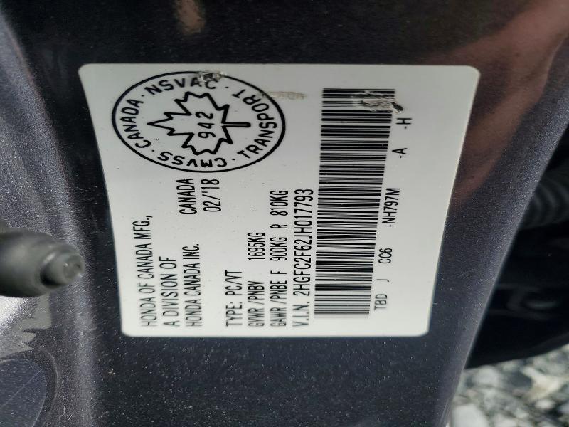 50445266 :رقم المزاد ، 2HGFC2F62JH017793 vin ، 2018 Honda Civic Se 4dr مزاد بيع