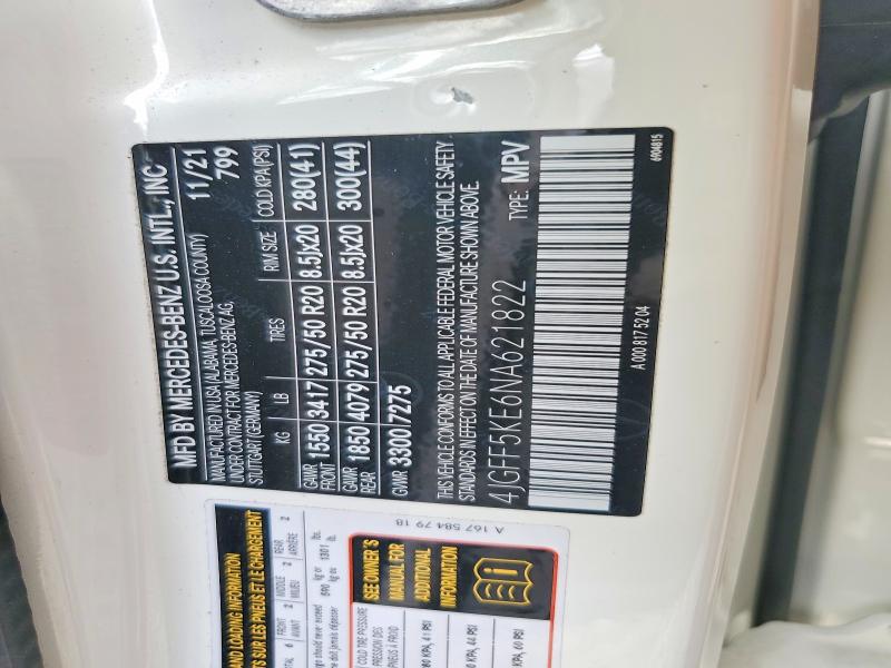 48096616 :رقم المزاد ، 4JGFF5KE6NA621822 vin ، 2022 Mercedes-benz Gls مزاد بيع