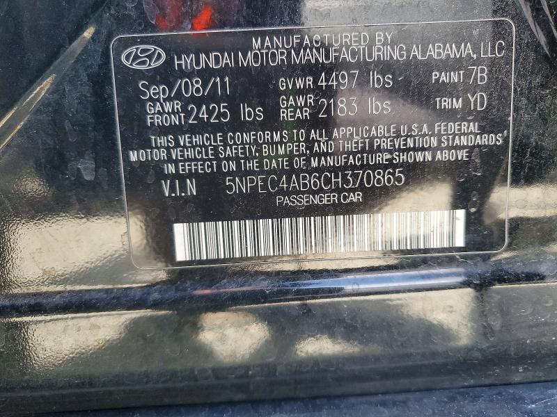 Aukcja sprzedaży 2012 Hyundai Sonata, vin: 5NPEC4AB6CH370865, numer aukcji: 48605106
