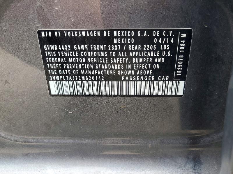 50663836 :رقم المزاد ، 3VWPL7AJ7EM620142 vin ، 2014 Volkswagen Jetta مزاد بيع