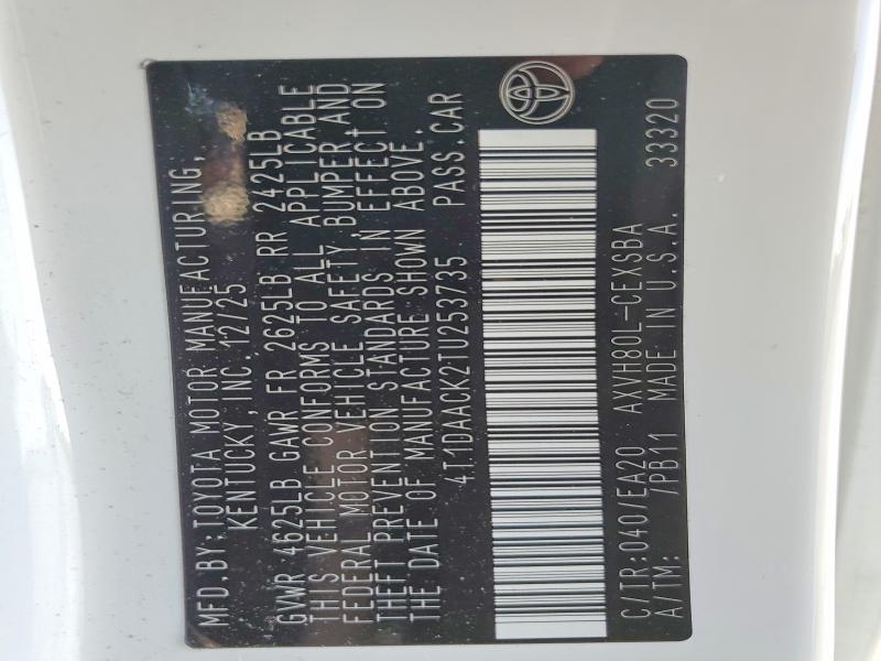 51926436 :رقم المزاد ، 4T1DAACK2TU253735 vin ، 2026 Toyota Camry مزاد بيع