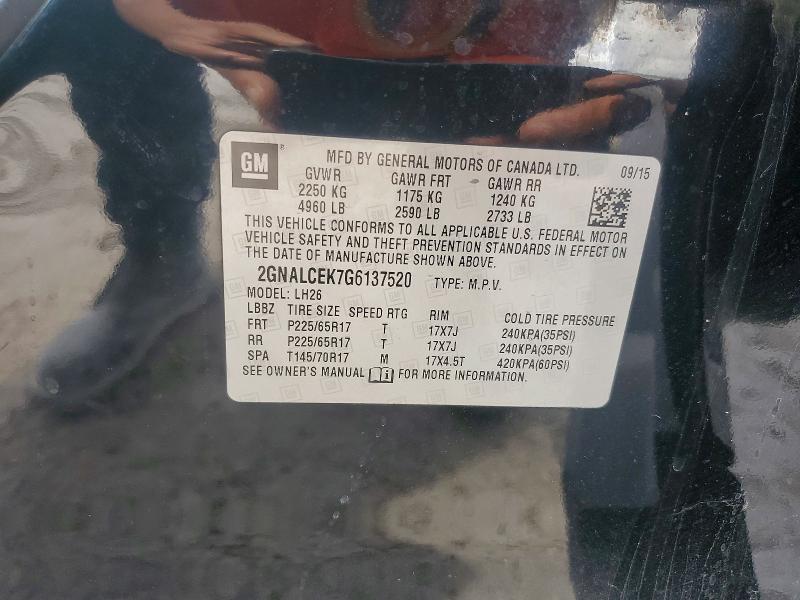 Продаж на аукціоні авто 2016 Chevrolet Equinox, vin: 2GNALCEK7G6137520, номер лоту: 49765636