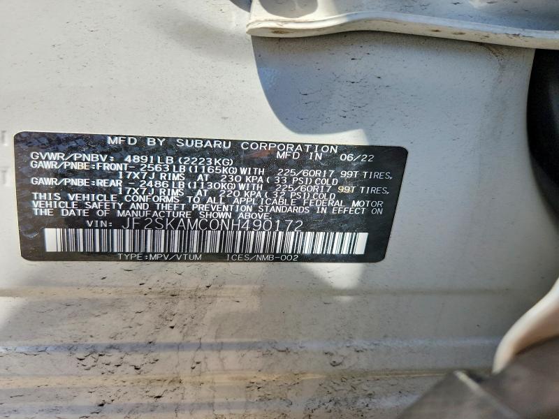 Aukcja sprzedaży 2022 Subaru Forester, vin: JF2SKAMC0NH490172, numer aukcji: 50395606