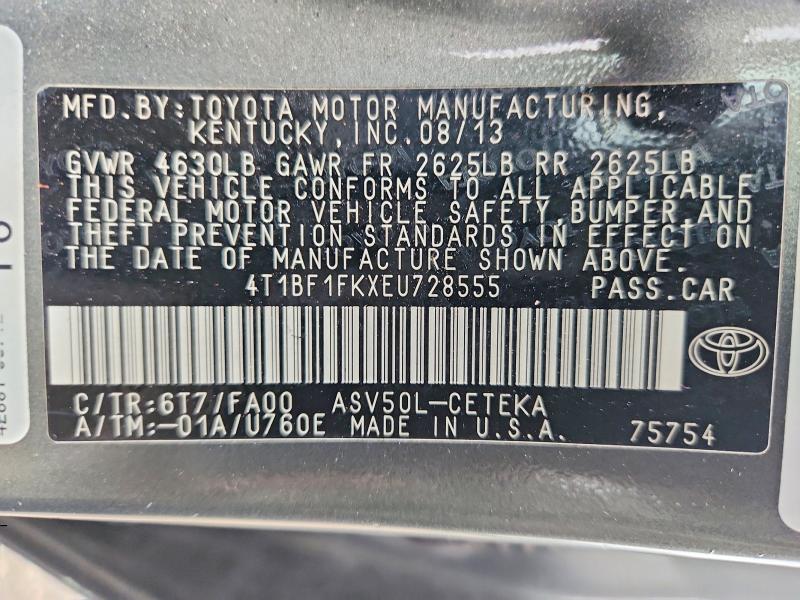 2014 Toyota Camry მანქანა იყიდება აუქციონზე, vin: 4T1BF1FKXEU728555, აუქციონის ნომერი: 51817126