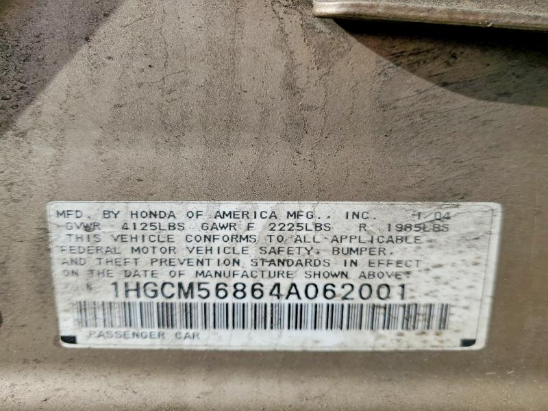 Aukcja sprzedaży 2004 Honda Accord, vin: 1HGCM56864A062001, numer aukcji: 49600976