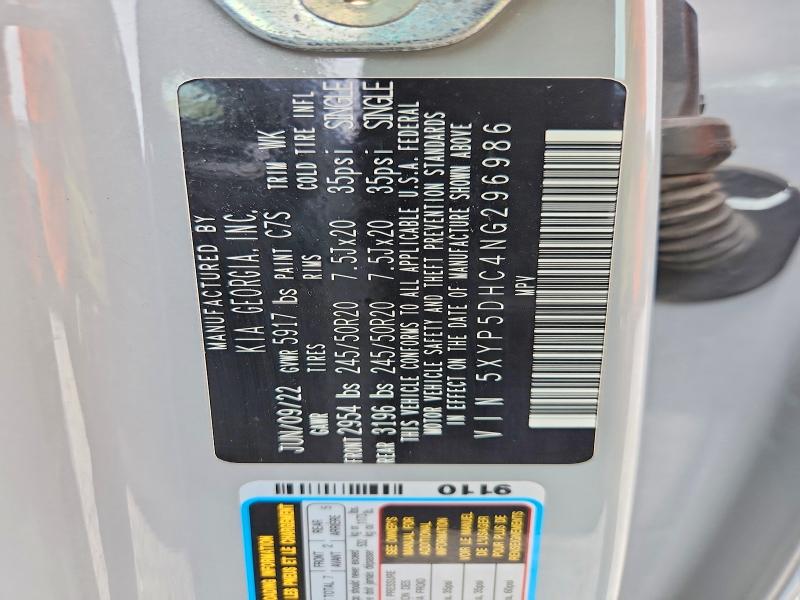 51063526 :رقم المزاد ، 5XYP5DHC4NG296986 vin ، 2022 Kia Telluride مزاد بيع