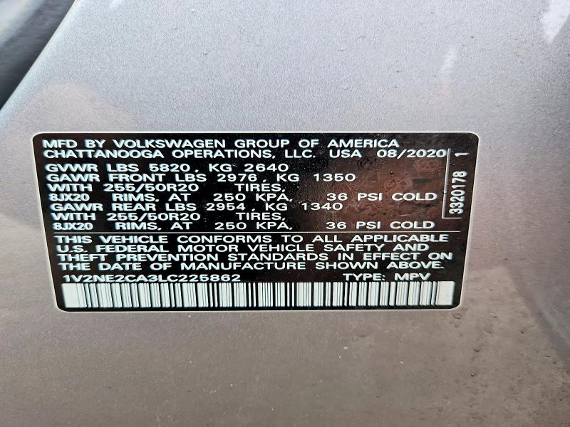 49411936 :رقم المزاد ، 1V2NE2CA3LC225862 vin ، 2020 Volkswagen Atlas Cross Sport مزاد بيع