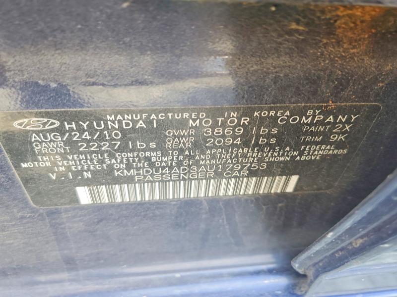 2010 Hyundai Elantra მანქანა იყიდება აუქციონზე, vin: KMHDU4AD3AU179753, აუქციონის ნომერი: 48348516