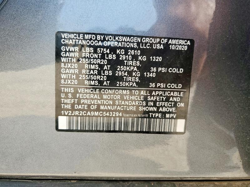 Aukcja sprzedaży 2021 Volkswagen Atlas, vin: 1V2JR2CA9MC543294, numer aukcji: 50939566