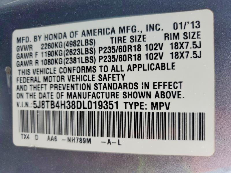 2013 Acura Rdx მანქანა იყიდება აუქციონზე, vin: 5J8TB4H38DL019351, აუქციონის ნომერი: 48600126