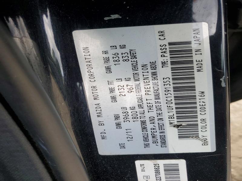 2012 Mazda 3 მანქანა იყიდება აუქციონზე, vin: JM1BL1UF0C1591353, აუქციონის ნომერი: 50857396