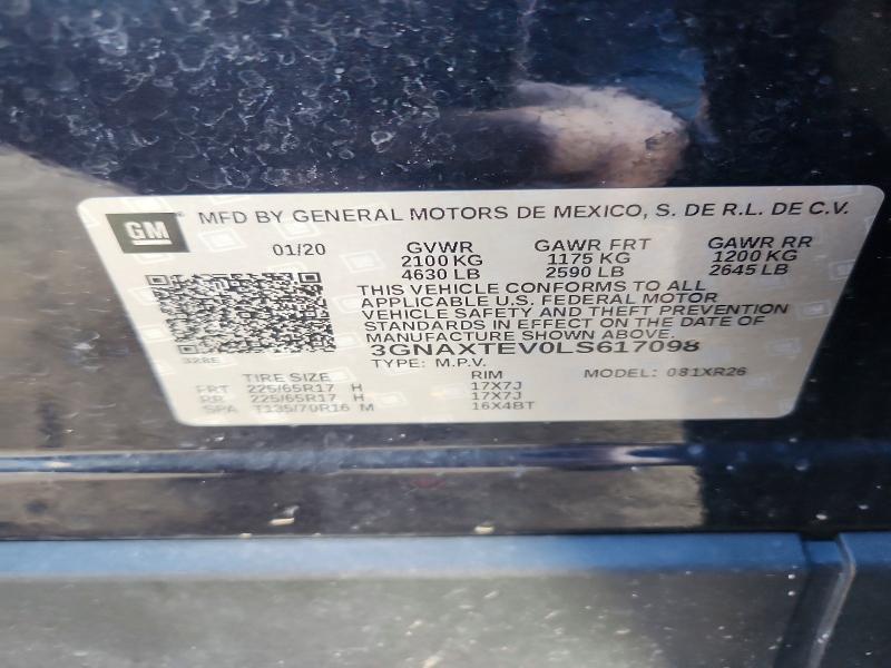 Aukcja sprzedaży 2020 Chevrolet Equinox, vin: 3GNAXTEV0LS617098, numer aukcji: 50306186