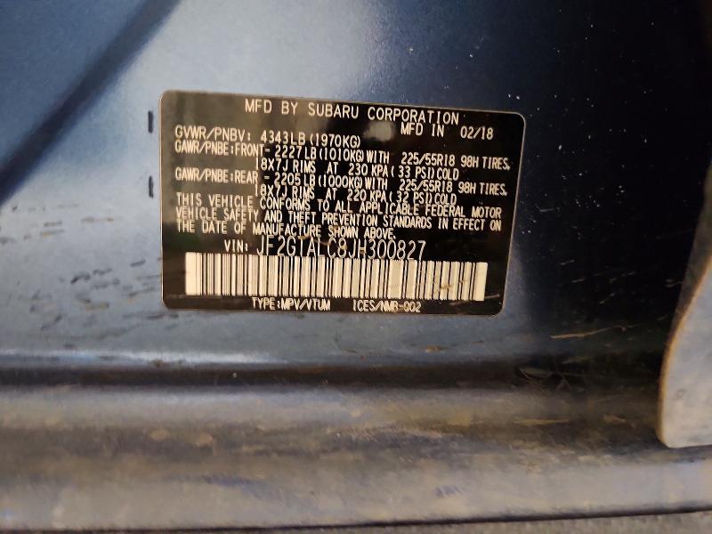 49686476 :رقم المزاد ، JF2GTALC8JH300827 vin ، 2018 Subaru Crosstrek مزاد بيع