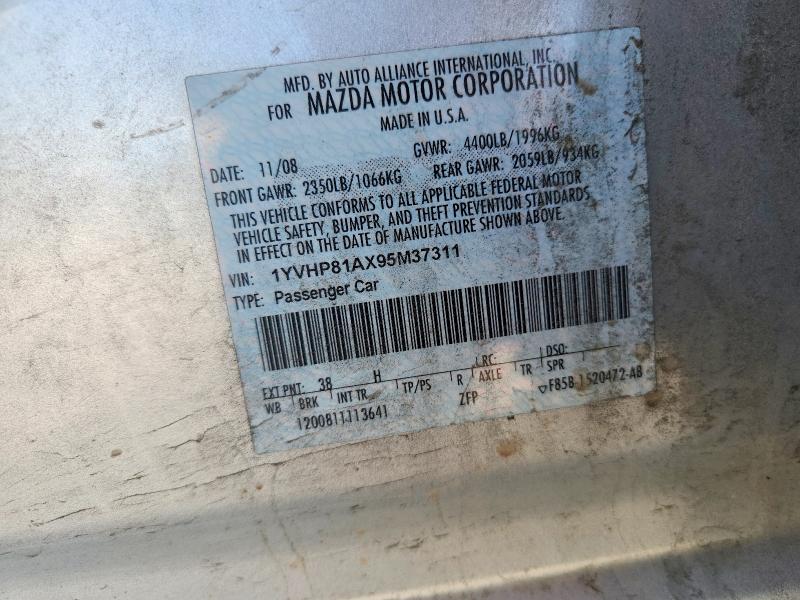 51483476 :رقم المزاد ، 1YVHP81AX95M37311 vin ، 2009 Mazda 6 مزاد بيع