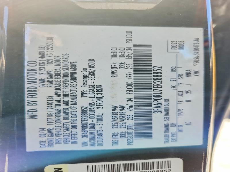 Aukcja sprzedaży 2014 Ford Fusion, vin: 3FA6P0RU7ER288852, numer aukcji: 51469626