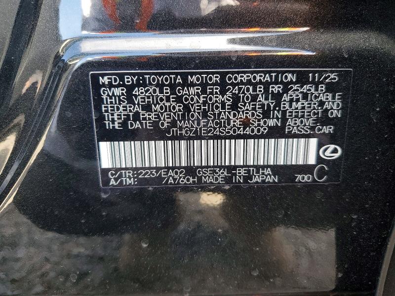 2025 Lexus Is 350 მანქანა იყიდება აუქციონზე, vin: JTHGZ1E24S5044009, აუქციონის ნომერი: 48641646