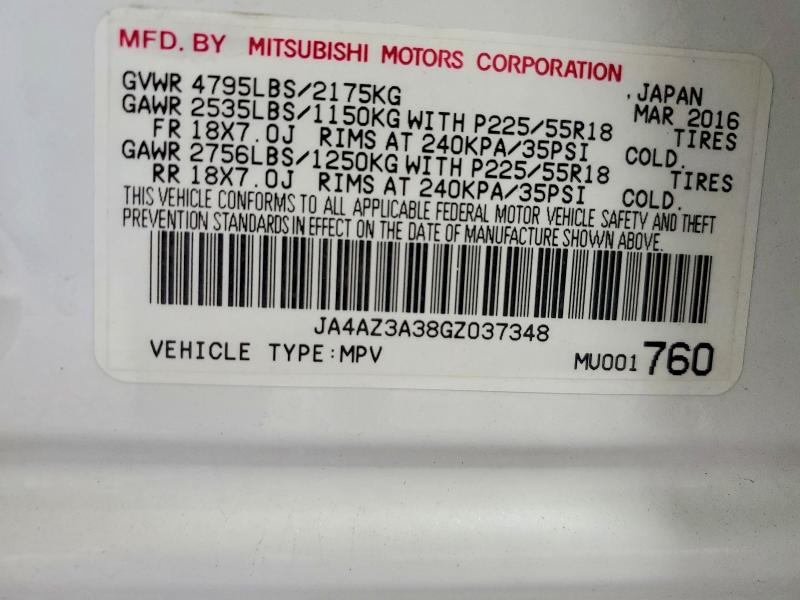 Aukcja sprzedaży 2016 Mitsubishi Outlander, vin: JA4AZ3A38GZ037348, numer aukcji: 51957676