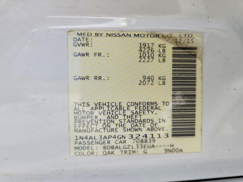 Aukcja sprzedaży 2016 Nissan Altima, vin: 1N4AL3AP4GN324113, numer aukcji: 51758536
