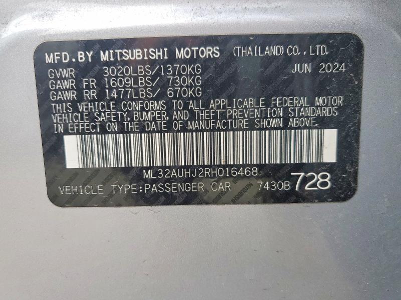 Aukcja sprzedaży 2024 Mitsubishi Mirage, vin: ML32AUHJ2RH016468, numer aukcji: 51695816