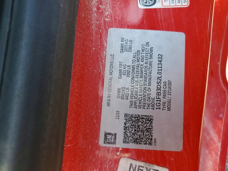 50822996 :رقم المزاد ، 1G1FB3DS2L0113432 vin ، 2020 Chevrolet Camaro مزاد بيع