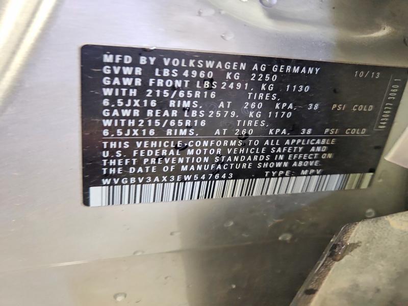 51138216 :رقم المزاد ، WVGBV3AX3EW547643 vin ، 2014 Volkswagen Tiguan مزاد بيع