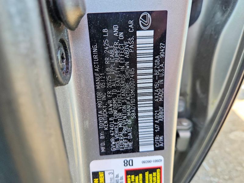 Aukcja sprzedaży 2021 Lexus Es 250, vin: 58AD11D13MU007485, numer aukcji: 49160336