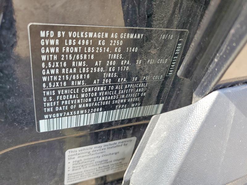48788166 :رقم المزاد ، WVGBV7AX5BW522066 vin ، 2011 Volkswagen Tiguan مزاد بيع