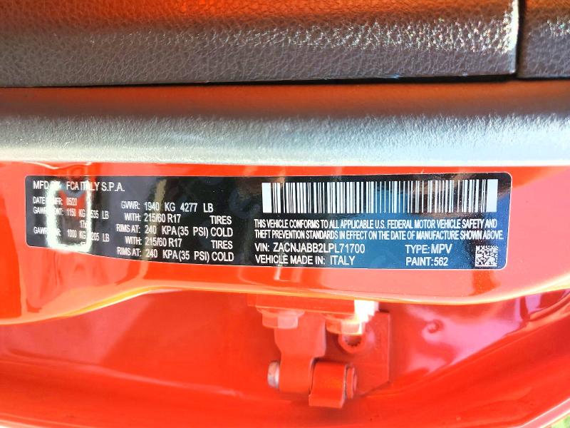 51188986 :رقم المزاد ، ZACNJABB2LPL71700 vin ، 2020 Jeep Renegade مزاد بيع