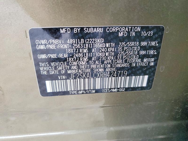 2024 Subaru Forester მანქანა იყიდება აუქციონზე, vin: JF2SKALCXRH424719, აუქციონის ნომერი: 50657546