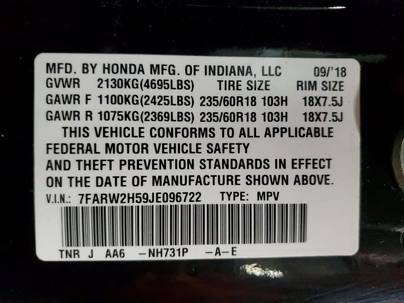 51058176 :رقم المزاد ، 7FARW2H59JE096722 vin ، 2018 Honda Cr-v مزاد بيع