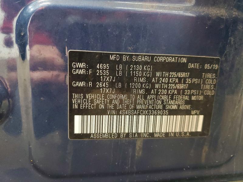 Продажа на аукционе авто 2019 Subaru Outback, vin: 4S4BSAFCXK3369035, номер лота: 47956676