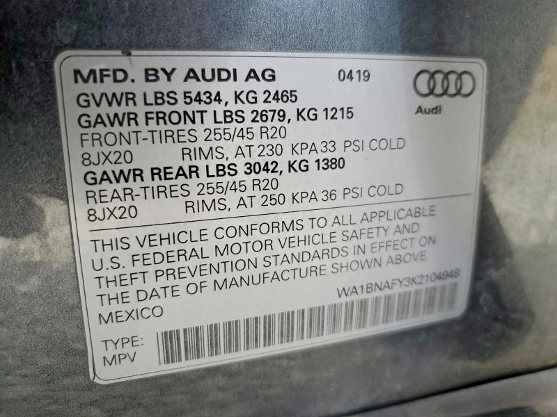 49503326 :رقم المزاد ، WA1BNAFY3K2104948 vin ، 2019 Audi Q5 مزاد بيع
