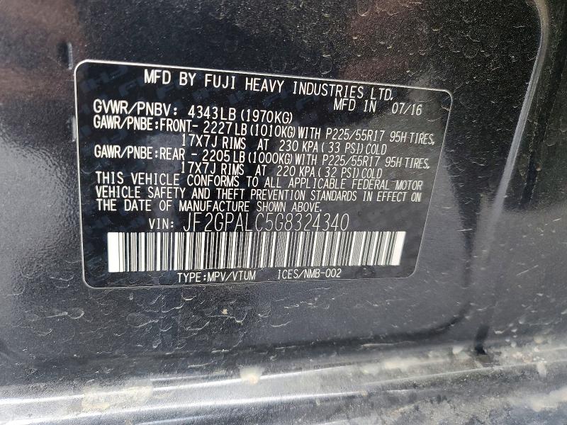 49026306 :رقم المزاد ، JF2GPALC5G8324340 vin ، 2016 Subaru Crosstrek مزاد بيع