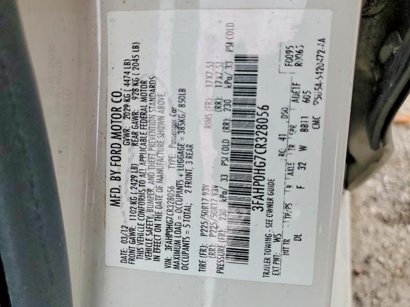Продажа на аукционе авто 2012 Ford Fusion, vin: 3FAHP0HG7CR328056, номер лота: 50650146