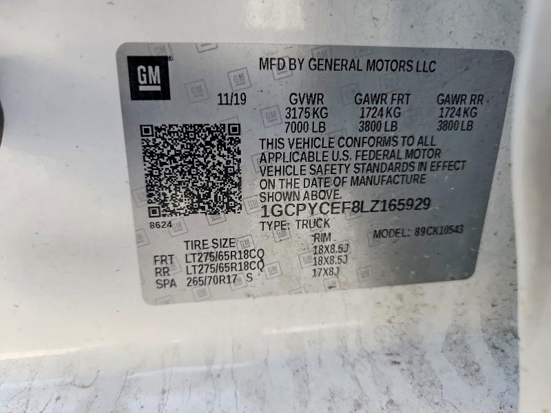 2020 Chevrolet Silverado მანქანა იყიდება აუქციონზე, vin: 1GCPYCEF8LZ165929, აუქციონის ნომერი: 49971566