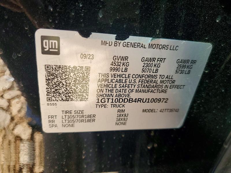 2024 Gmc Hummer Pickup მანქანა იყიდება აუქციონზე, vin: 1GT10DDB4RU100972, აუქციონის ნომერი: 50938116