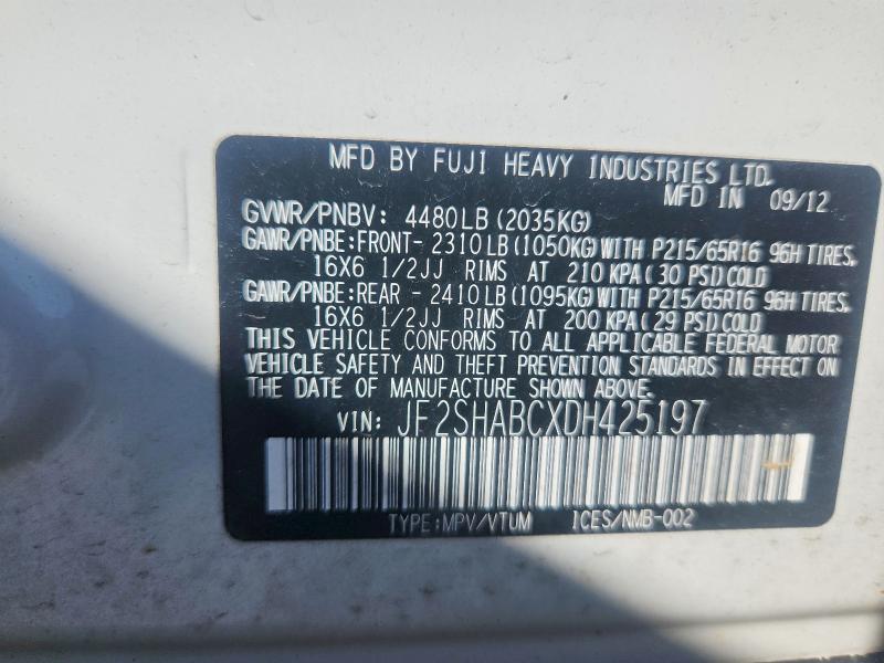 2013 Subaru Forester მანქანა იყიდება აუქციონზე, vin: JF2SHABCXDH425197, აუქციონის ნომერი: 50928516