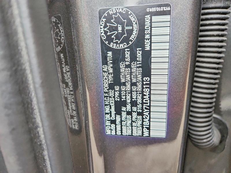 46187006 :رقم المزاد ، WP1BA2AY7LDA48113 vin ، 2020 Porsche Cayenne مزاد بيع