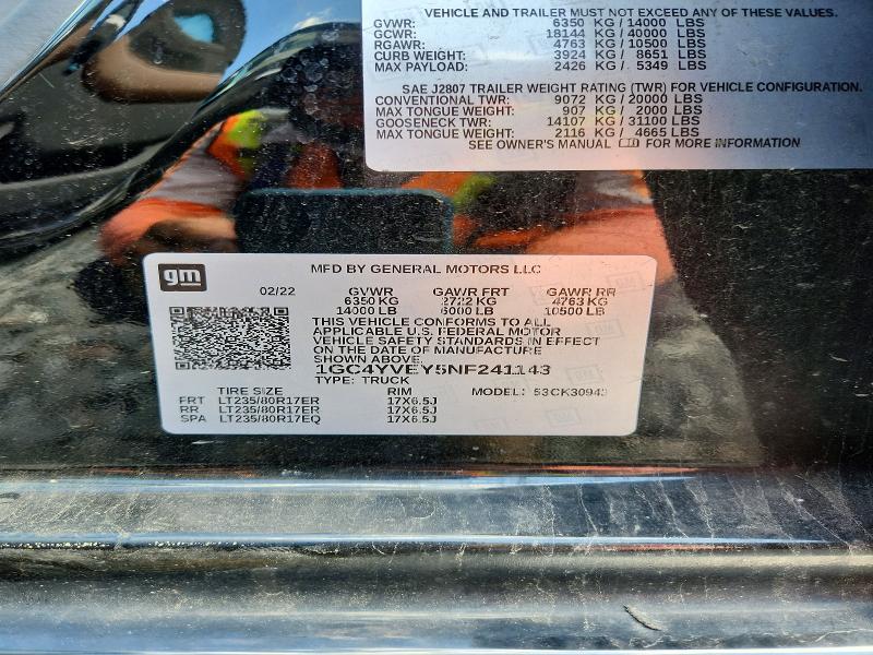 Продажа на аукционе авто 2022 Chevrolet Silverado, vin: 1GC4YVEY5NF241143, номер лота: 49057946