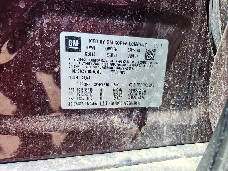 48877456 :رقم المزاد ، KL4CJASB1HB260559 vin ، 2017 Buick Encore مزاد بيع